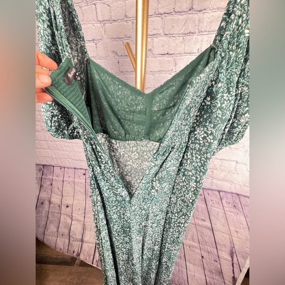 MADEWELL Puff Sleeve Sweetheart Neckline Green Ditsy Floral Midi Dress size 14 - Picture 14 of 16